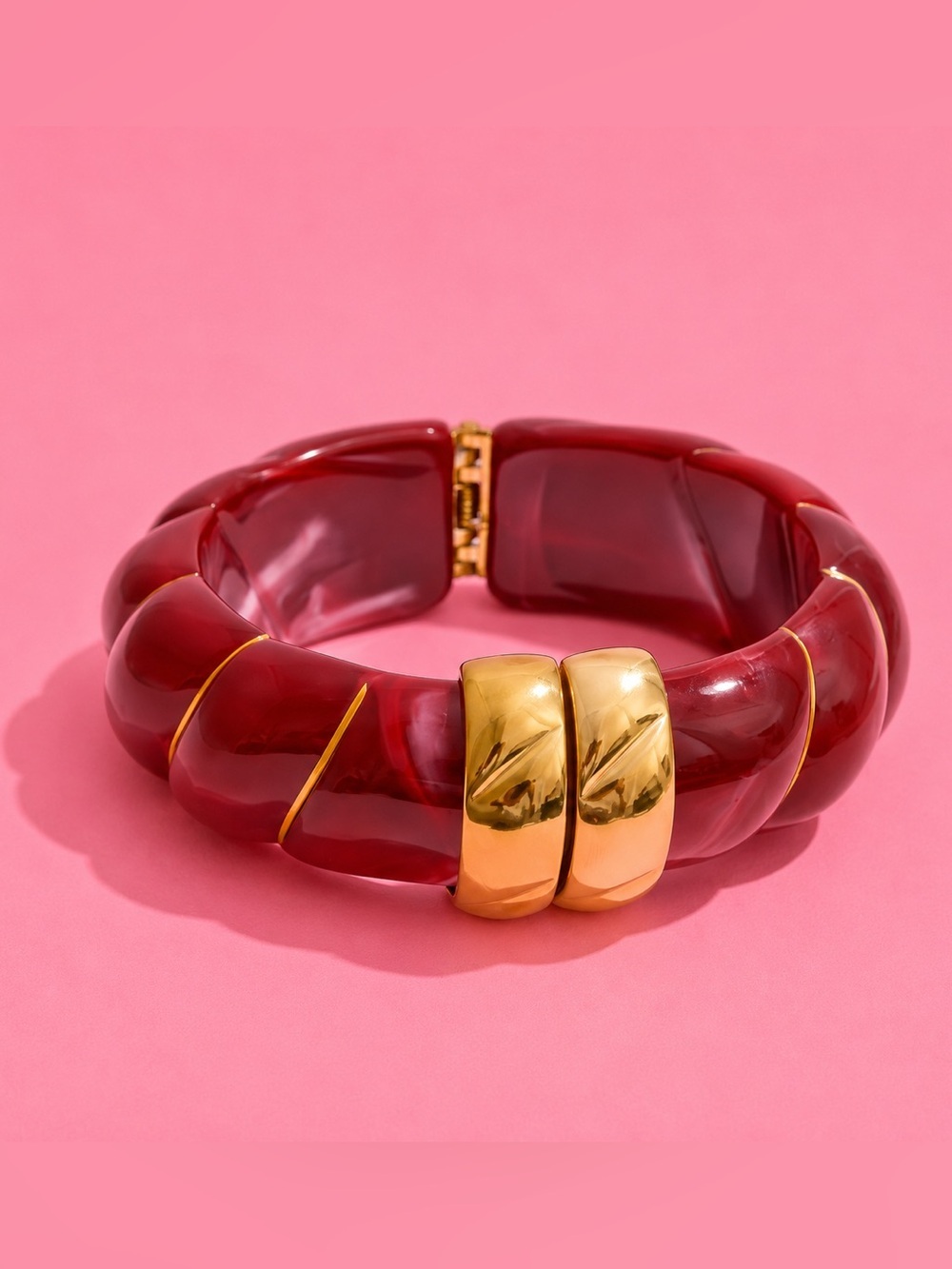 Burgundy Wine Red Gold Cuff Bracelet
